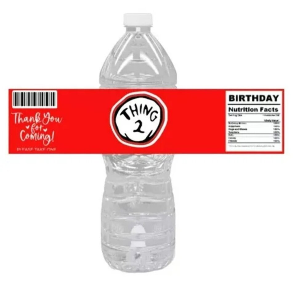 Custom 12 Piece Thing 2 Birthday Water Bottle Labels| Bottle Stickers
